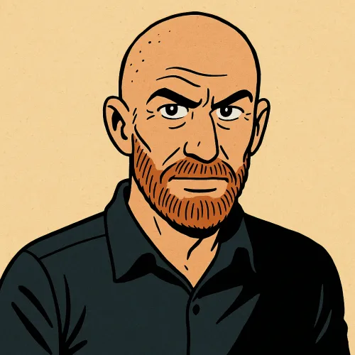 Prompt: I want you to generate from the attached image a version of this person in the photo in the style of let's say 1970s Belgian comic strips, like the one that you would expect for an adventure, international adventure kind of scenario, as typical of the Belgian comics of the 70s, you know, with those characters, the kid, the dog, the twins, you know, that kind of aesthetics. / Chat GPT 4o, one shot, audio-to-text-to-image